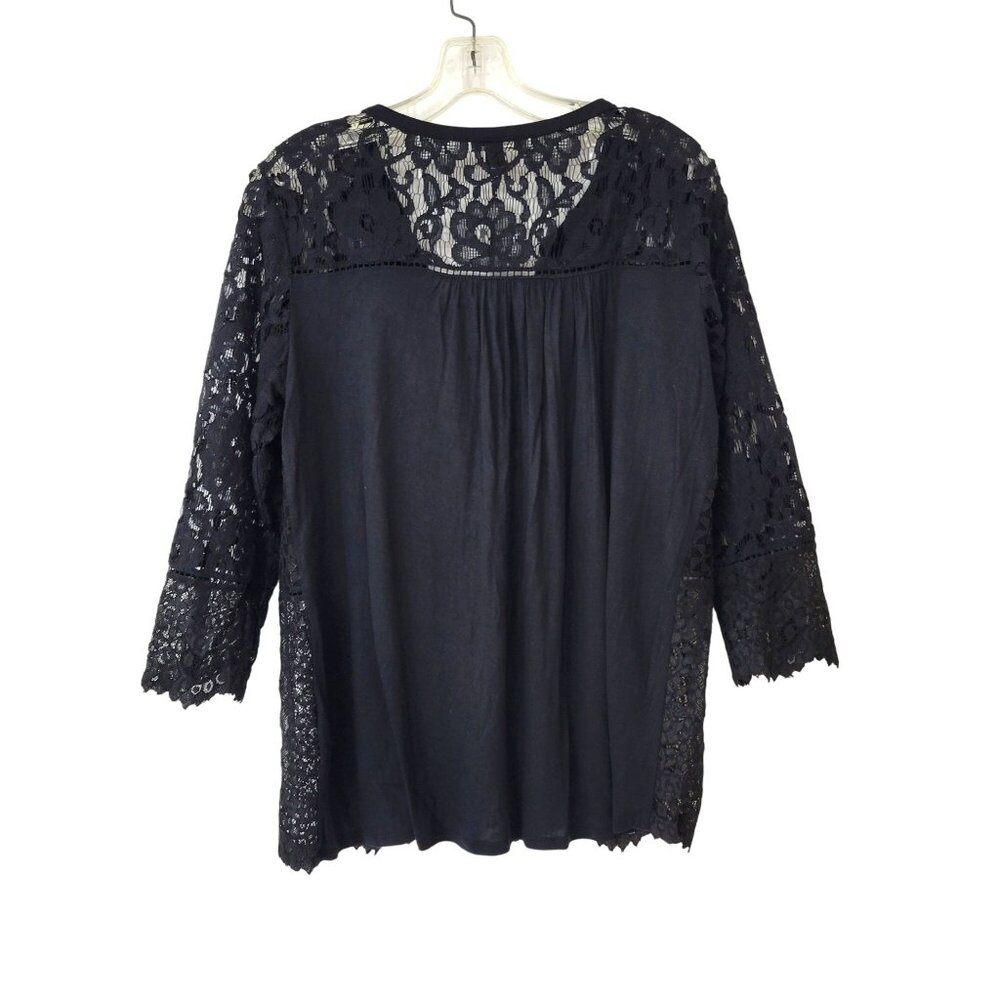 Lucky Brand Black Lace Button Front Blouse Size Medium - Picture 3 of 3